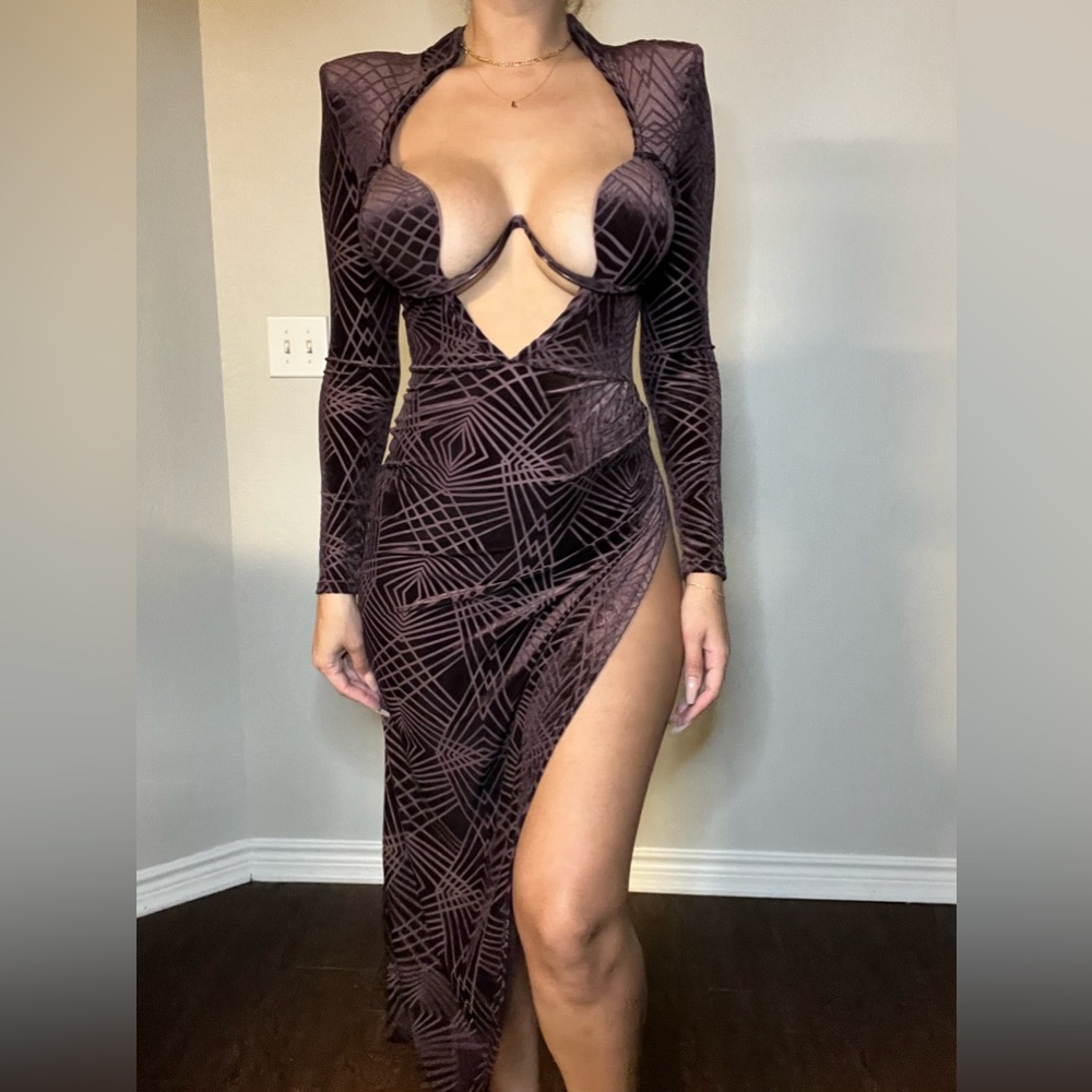 Velvet Brown Side Slit Dress